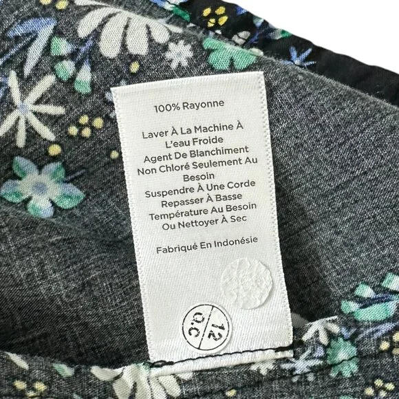 Talbots Women's Size M Dark Floral Striped Smocked Black Blouse - Picture 7 of 9